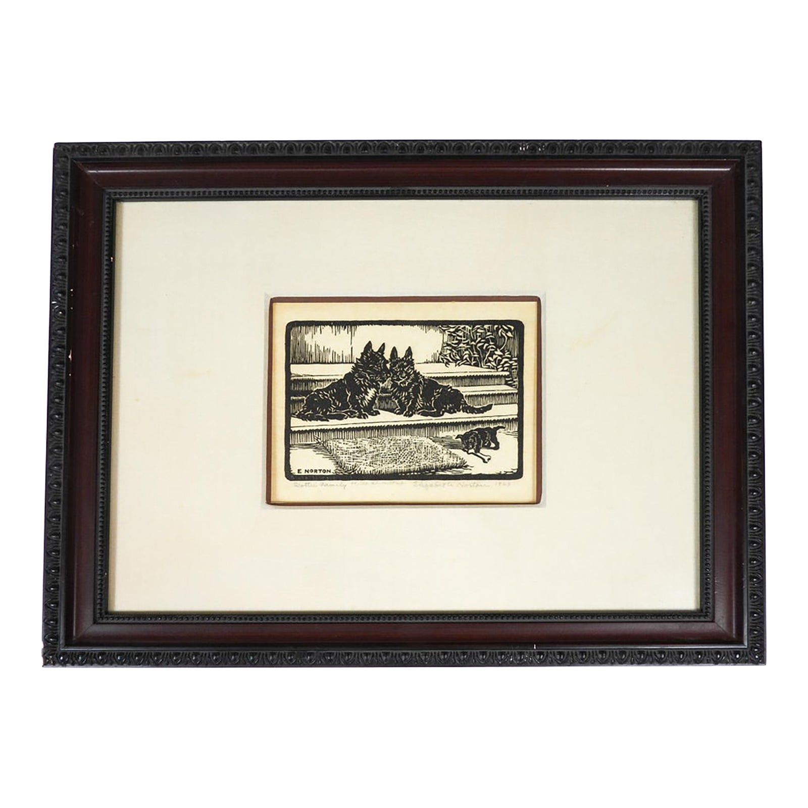 Early 20th Century Elizabeth Norton Scottie Dogs Signed Woodcut | Chairish