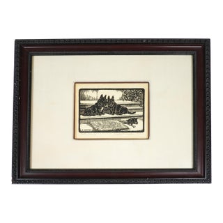 Early 20th Century Elizabeth Norton Scottie Dogs Signed Woodcut For Sale