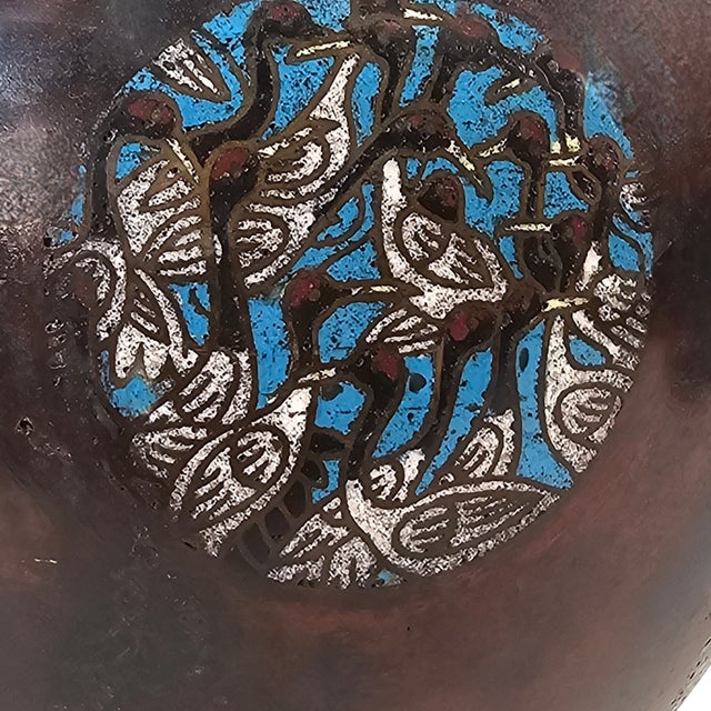 Late Meiji Japanese Patinated Champlevé Jardinière With Crane & Turtle Motifs 9.75" For Sale - Image 4 of 13