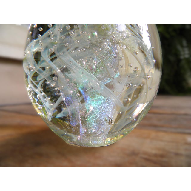 Vintage Signed Stunning Bullicante & Iridescent Art Glass Paperweight For Sale - Image 11 of 17