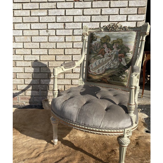 Louis XV French Style Settee, Empire Walnut Armchair/Chair/Setee For Sale - Image 9 of 10