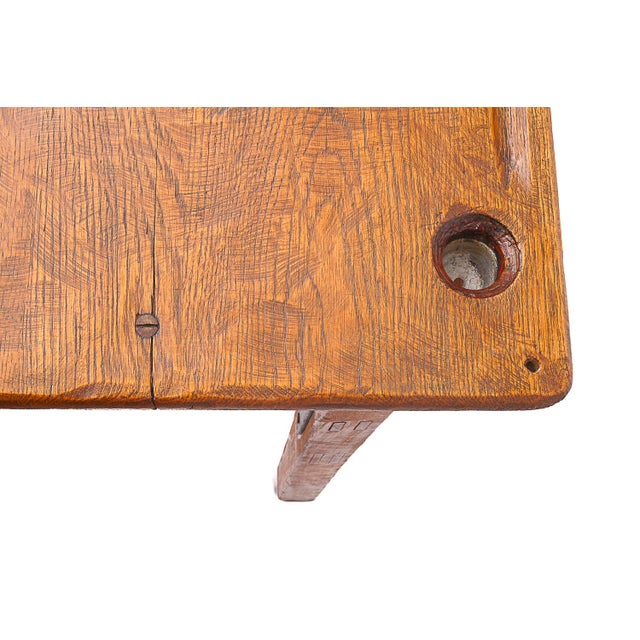 Old school desk in solid elm. Attributed to Pierre Chapo. Made up of 2 removable parts. Cabinetmaker assembly. 2 seats....