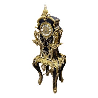 French-Style Ornamental Clock with Gold Leaf Detailing, Royal Dark Blue Finish For Sale