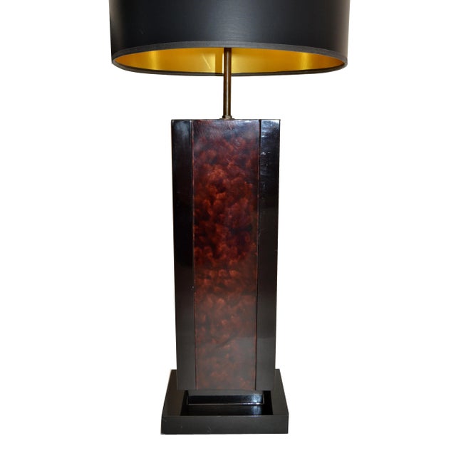 Metal 2 Maison Lancel Brass, Bronze & Black Glass French Mid-Century Modern Table Lamp For Sale - Image 7 of 13
