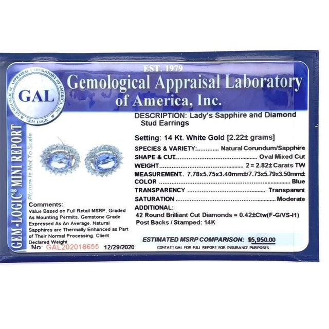 Diamond Sapphire Earrings 14k Gold 3.24 TCW Certified For Sale - Image 16 of 18