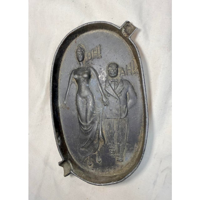 Metal Vintage Naughty Risque Speakeasy Double Sided Figural Metal Ashtray For Sale - Image 7 of 10