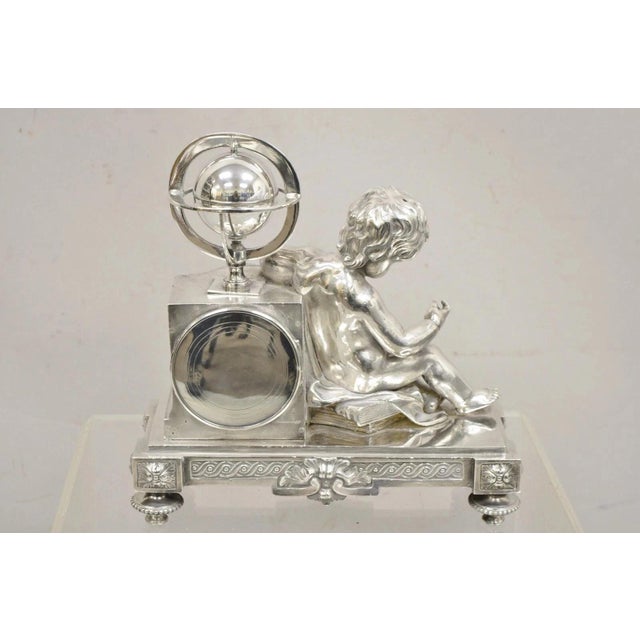 French Louis XV M Franjus Raison & Boyer Silver Plated Bronze Putto Mantel Clock For Sale - Image 15 of 15