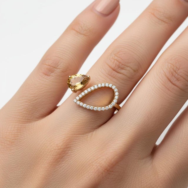 Yellow Pear Citrine 14k Gold Ring, Size 7.25 For Sale - Image 8 of 9