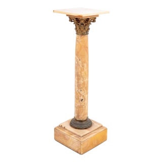 French Gilt Metal and Alabaster Pedestal For Sale
