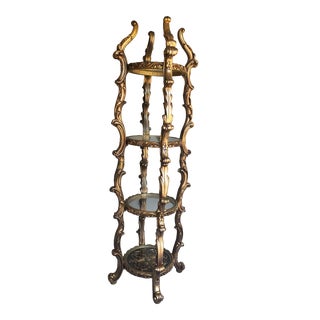 Hollywood Regency Four Tier Glass Shelves Etagere For Sale