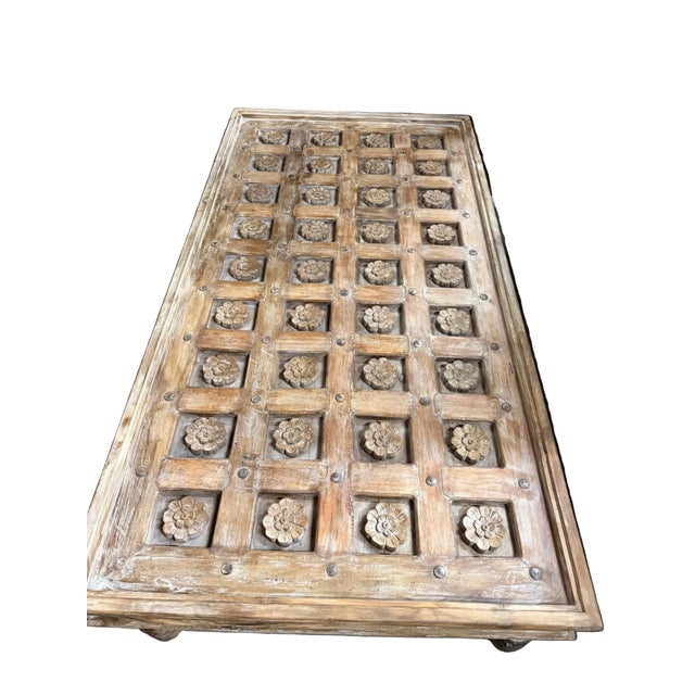 Elevate your living space with this exquisite antique brown lotus carved coffee table, a true celebration of traditional...