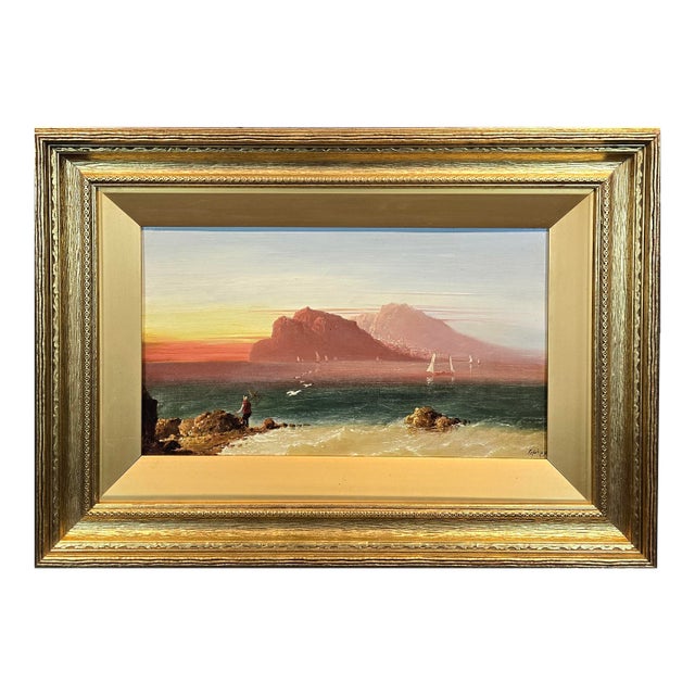 Christian Friedrich Thöming -View of Capri From Salerno Side-19th Century Oil Painting For Sale