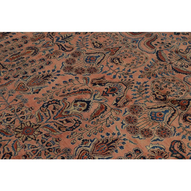 Pink Antique Oversized Sarouk Persian Rug in Pink With Floral Patterns | Rug & Kilim For Sale - Image 8 of 11