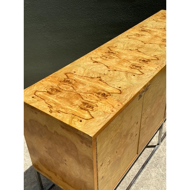 Vintage Bernhardt “Flair” Burl Wood Credenza on Chrome Base For Sale In West Palm - Image 6 of 12
