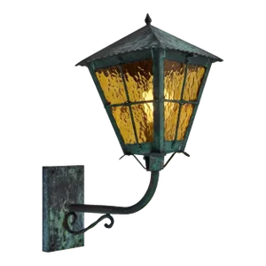 1950s Large Scandinavian Outdoor Wall Light in Patinated Copper and Amber Glass