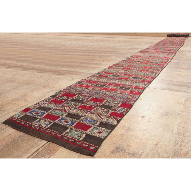 Red Vintage Zemmour Moroccan Kilim Rug, 02'04 X 31'11 For Sale - Image 8 of 10