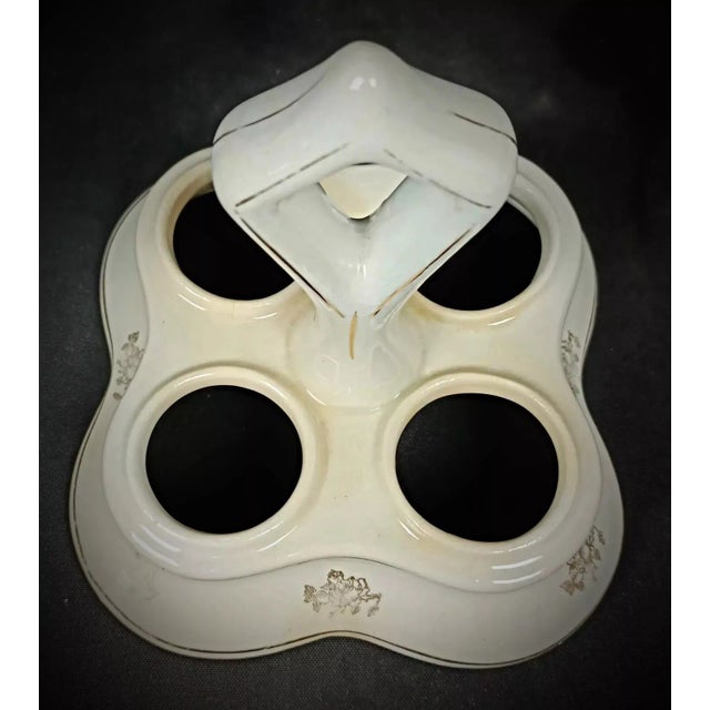 Vintage Glass and Faience Condiment Set With Floral "China" Design- 5 Pieces For Sale - Image 10 of 12