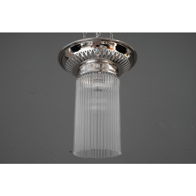 Vintage Nickel-Plated Ceiling Lamps with Glass Sticks, 1920, Set of 2 For Sale - Image 3 of 16
