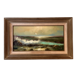 Mid-Century Seaside Landscape Oil Painting on Canvas, Signed