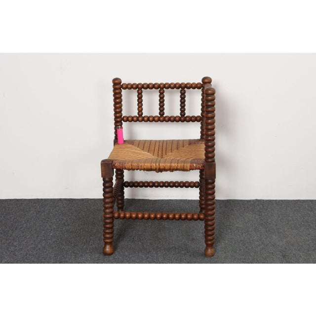 Diminutive Antique French 19th Century Bobbin Corner Chair With Rush Seat For Sale - Image 10 of 18