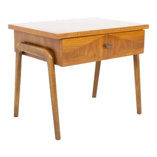 Lane Harlequin Mid Century Inlaid Walnut Side Table Nightstand For Sale