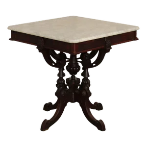 Victorian Eastlake Antique Marble Top Walnut Parlor Table