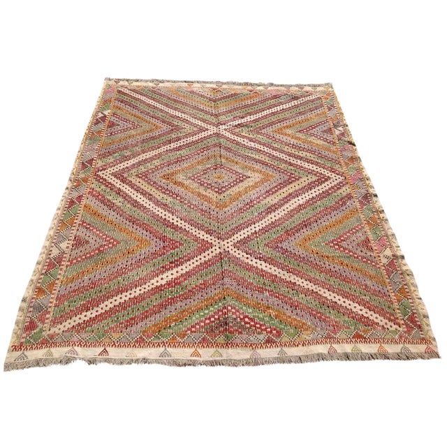 Vintage Turkish Kilim Rug - 6′5″ × 8′3″ For Sale