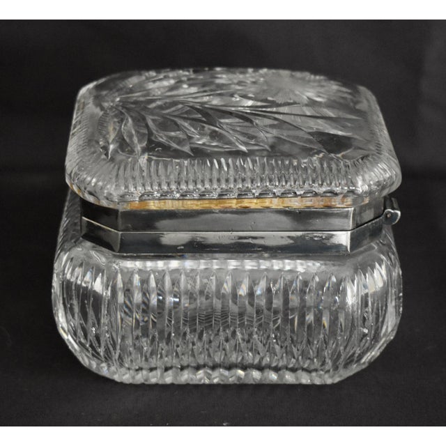 Transparent Antique Brilliant Cut Glass Lidded Box W/Silver Plate Trim For Sale - Image 8 of 9