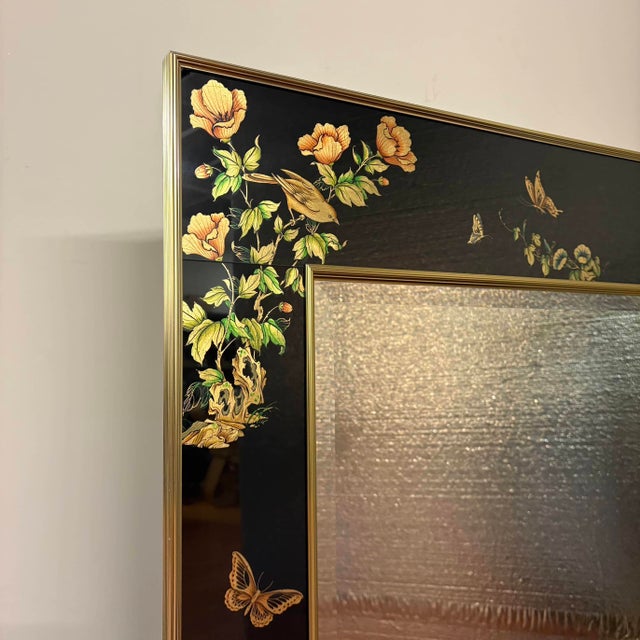 Elevate your space with this exquisite vintage La Barge chinoiserie mirror. Featuring a beveled mirror surrounded by a...