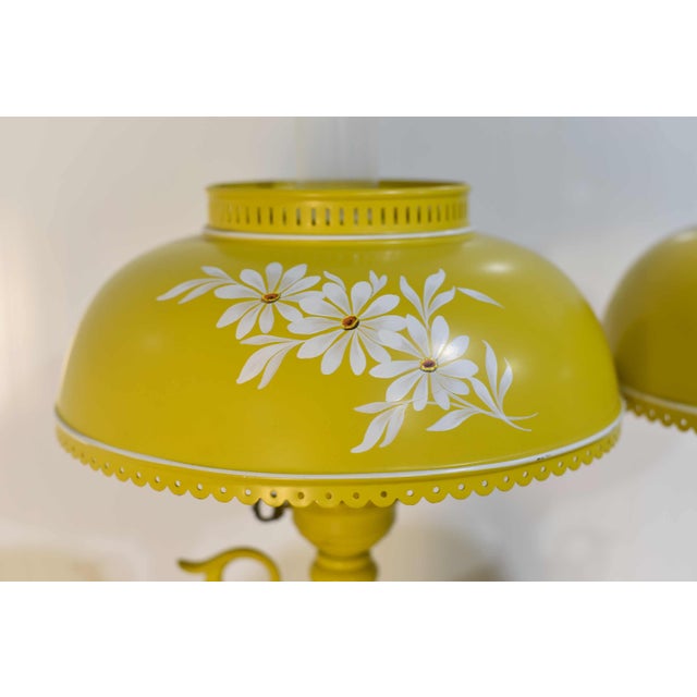 Mid Century Metal Lanterns Painted Yellow Table Lamps - A Pair For Sale - Image 4 of 9