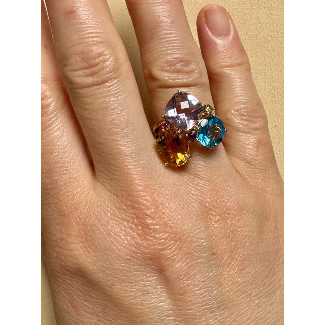 Blue Topaz, Citrine, Pink Amethyst Cocktail Ring 14 Karat Yellow Gold Estate S7 A classic, Cocktail ring All stones very...