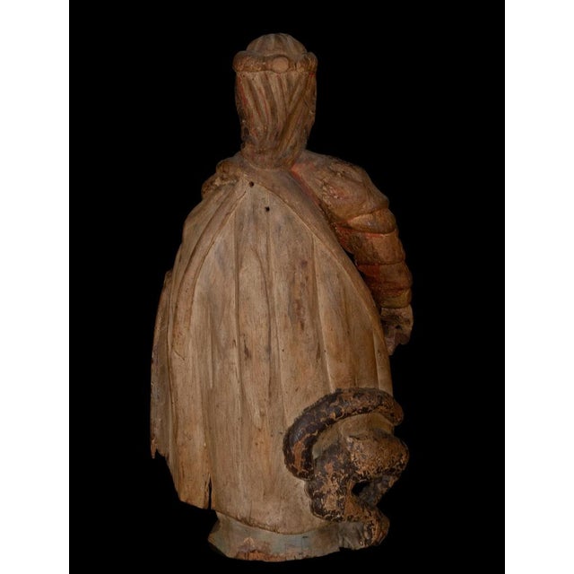Spanish Artist, Gothic Carved Figure of Saint Margaret of Antioch, 16th Century, Wood For Sale - Image 6 of 9