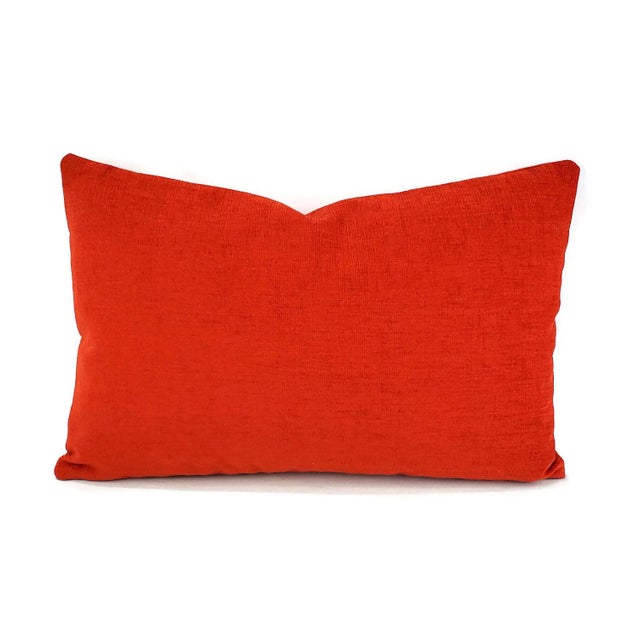 2010s Arc Com Fabric Spirit in Watermelon Lumbar Pillow Cover - 13" X 20" Solid Bright Red Chenille Rectangle Cushion Cover For Sale - Image 5 of 5