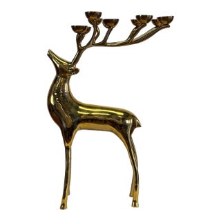 Vintage Brass Stag Deer 10 Tea Light Candelabra For Sale