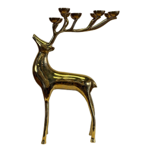 Vintage Brass Stag Deer 10 Tea Light Candelabra