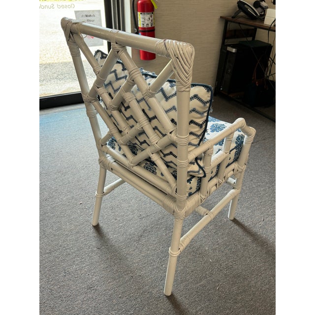 Late 20th Century Late 20th Century Painted Bamboo Chair With Nautical Cushion and Lumbar Pillow For Sale - Image 5 of 11