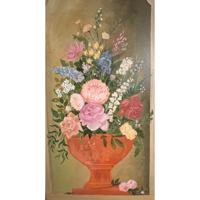 Taupe Pair of Monumental Hand-Painted Floral Trompe L’Oeil Architectural Panels, 1980s–90s For Sale - Image 8 of 12