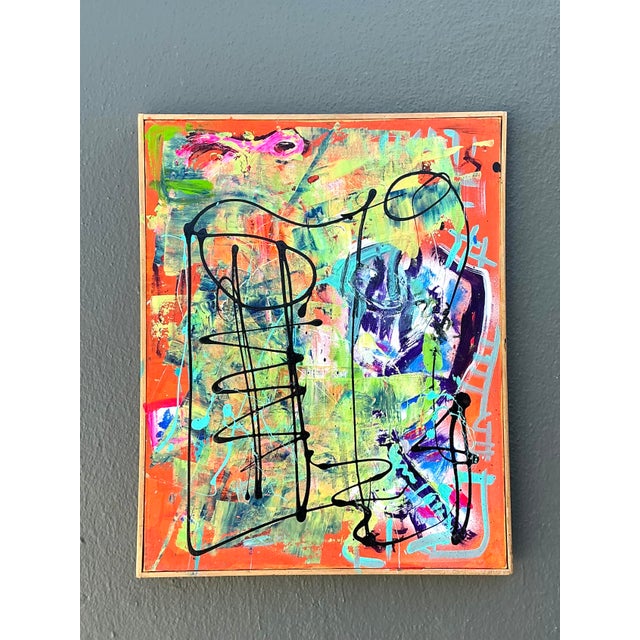 Orange Vintage Aboriginal Abstract Oil on Canvas For Sale - Image 8 of 12