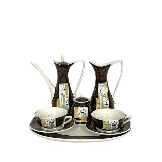 Mid-Century Ceramic Teapot Set by Alfa Ceramiche, Italy, 1950s, Set of 8 For Sale