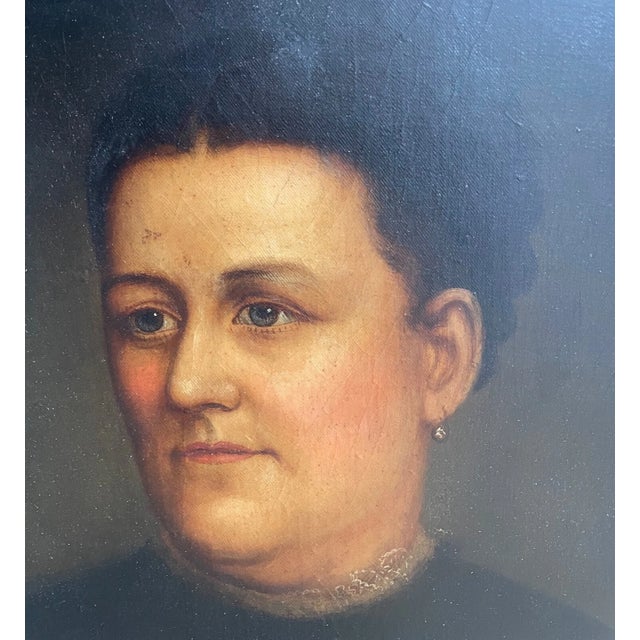 Antique Folk Art Lady Senator Henry Crouse Wife Woman Portrait Oil Painting Art For Sale - Image 11 of 13