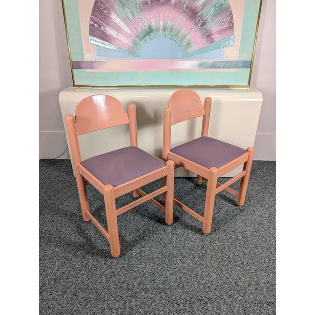 Postmodern Vintage Pair of Pink & Purple Padova Dining Chairs by Hank Lowenstein For Sale - Image 3 of 10
