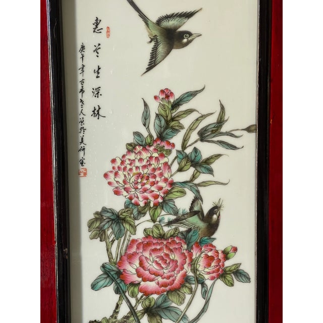 1900s Antique Chinese Qing Dynasty Porcelain Plaques Screen, Framed - Set of 2 For Sale - Image 4 of 9