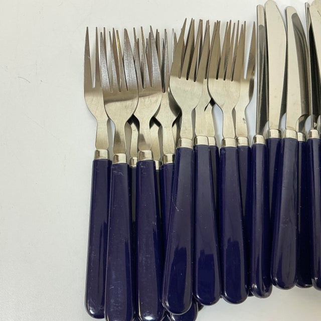 1970s Vintage Contemporary Boho Chic Navy Stainless Steel Flatware - Set of 36, Service for 12 For Sale - Image 9 of 10