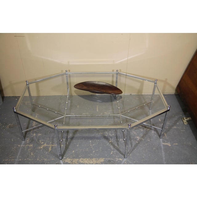 1960s Chrome Octagonal Coffee Table by Maison Jansen With Faux Chrome Bamboo Stretchers For Sale In New York - Image 6 of 7