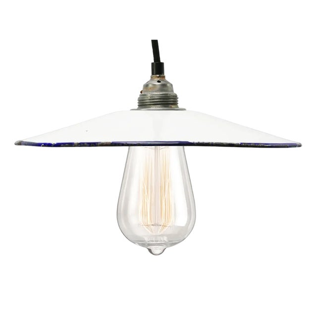 Vintage French Industrial White Enamel Pendant Lamp For Sale