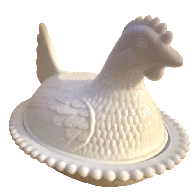 Indiana Glass Company Vintage Indiana Glass White Milk Glass Hen on Nest Covered Dish For Sale - Image 4 of 11