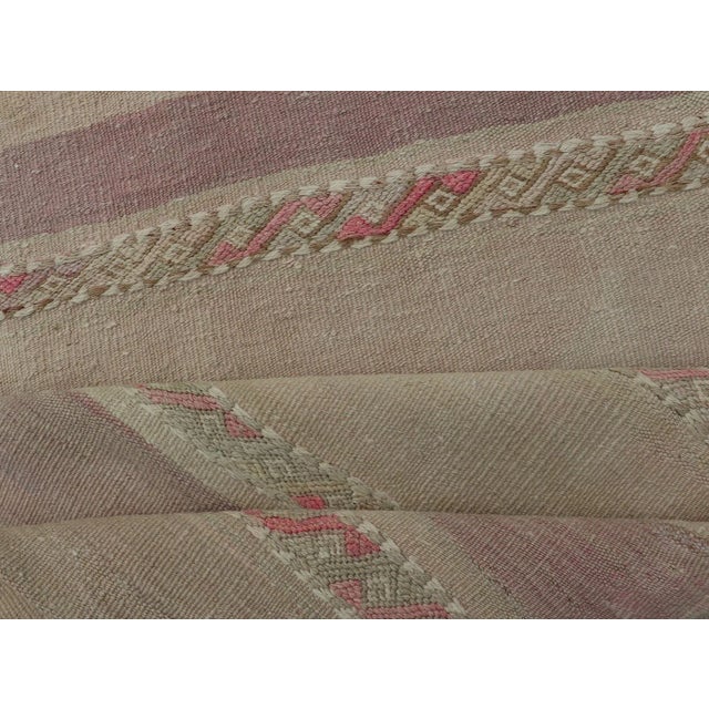 Mid 20th Century Vintage Hand Woven Turkish Kilim Runner With Stripes Purple Taupe and Tan For Sale - Image 10 of 11