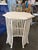 Coastal Vintage Faux Bamboo Wicker Side Table With Glass Top For Sale - Image 3 of 4