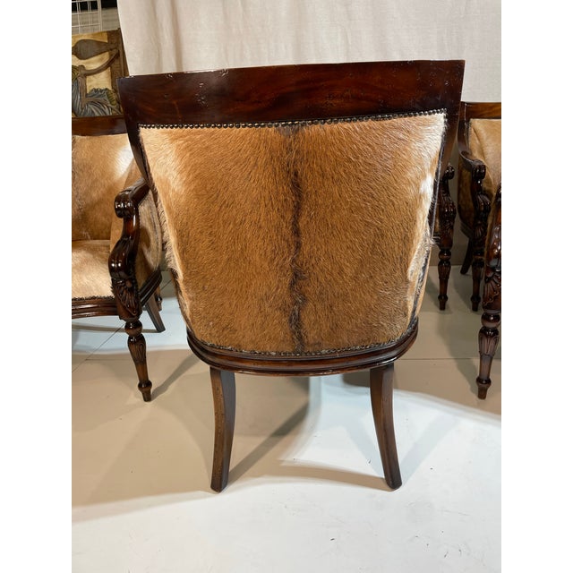French 1990s Set of 6 Hide and Mahogany Accent Chairs For Sale - Image 3 of 12