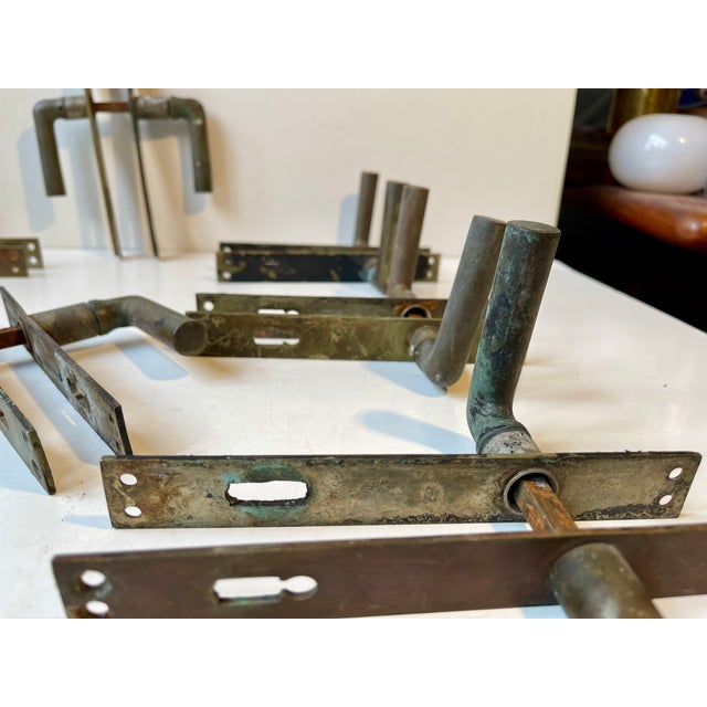 Art Deco Scandinavian Door Handles in Brass, 1930s, Set of 8 For Sale - Image 6 of 9